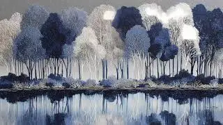 Blue Silver Forest Reflections | Modern Metallic Autumn Landscape TV Art