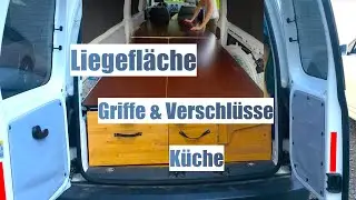Küche, Verschlüsse und Liegefläche im Caddy-Minicamper