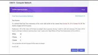 CS610 - Computer Network Final Term Syllabus | New Syllabus for final Spring 2021