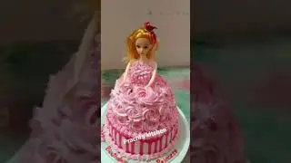 two tier doll cake #cake #dollcake #butterscotch #butterscotchcake  #doll #cream #creamflowers #yum