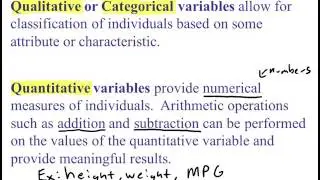 Statistics: Vocabulary: Variable. Comparison of Quantitative vs. Qualitative (Categorical) Variables