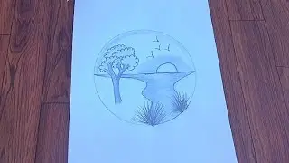 How to draw easy circle scenery drawing||easy circle scenery drawing for beginners