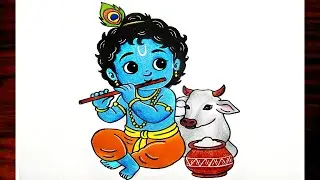 How To Draw Lord Shree Krishna|Bal Gopal Drawing|Krishna Thakur Drawing Easy For Beginners