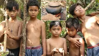 Primitive Technology Kh- Five young boys find the eel for making food- Village Plus