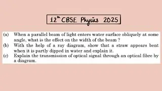 XII Physics 2025 When a parallel beam of light enters water surface obliquely at some angle what is