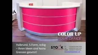 Bunte Hochglanz Empfangstheken pink gelb rot violett viola lila gr&uuml;n in jeder Farbe mit LED