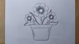 Flower pot drawing easy| How to draw flower pot step by step| Flower Vase drawing| Pencil drawing 