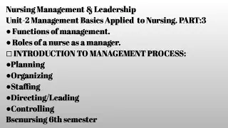 Functions of management ||Role a nurse as a manager||Unit2 ||Part3|Planning ||Organizing ||Staffing|