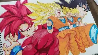 Drawing SSJ, SSJ2, SSJ3, SSJ4(Daima) Goku