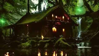 Thunderstorm at the magical forest cottage summer magic ambience medieval village witcher cozy rain