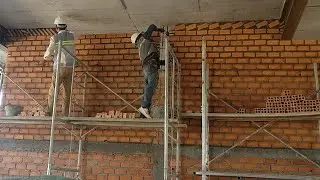 How To Install Brick Wall in Construction Site - レンガ壁の設置- Green Building Construction