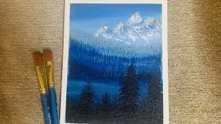Landscape of Snowy Valley with Mountains/ Acrylic painting/ step by step for beginners