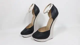 Sorbern Black Snake Beige Wedges Narrow Heel Unisex Pump Shoe Ankle Strap Thin Platform
