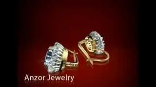 585 14k Russian Jewelry Genuine Sapphire & Diamond Earrings 14k Solid Two-Tone Gold