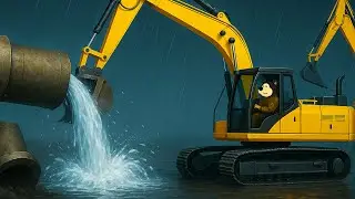 Broken Water Pipe - Excavator Repair and Replace New Water Pipe | Construction Vehicles