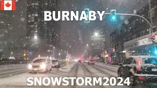Heavy SNOWFALL in Metrotown BURNABY BC CANADA | 4K Driving Metro Vancouver 2024
