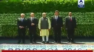 Leaders of the BRICS nations pose for a group photograph in Goa