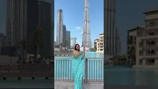 Wearing Saree in Dubai🩵Besos Karl Wine🤟🏻 #dance #saree #dubai #burjkhalifa #viralshorts