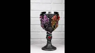 Ebros Large Winged Red Purple Blue Triad Dragon Wine Drink Goblet Cup Chalice
