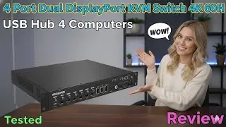4 Port Dual DisplayPort KVM Switch 4K 60Hz USB Hub 4 Computers