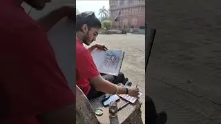 Live watercolor at vadodara picture gallery #shorts #art #watercolorpainting #livestudy