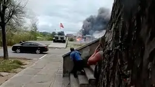 An ammunition truck carrying Russian soldiers was destroyed in an explosion at a gas station