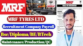 MRF Tyres Ltd Recruitment 2026 | B.Sc/Diploma/BTech | MRF Company Vacancy  | Tyres Company Jobs