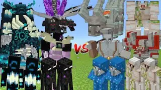 WARDEN & ENDERMAN ALLIANCE Vs IRON GOLEM & PILLAGER ALLIANCE MOBS BATTLE IN MINECRAFT