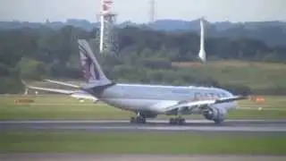 Qatar A330-202 A7-ACK On QR21 Landing And Taxing At Manchester Airport On 16/07/2014