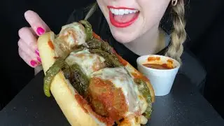 ASMR GIANT Meatball Sub Sandwich (no talking, messy eating) | kakes-ASMR