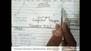 Class:IX Unit:9 Theorem 9.1.1 Class:X Unit:12 Theorem 7