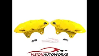 BMW F80 F82 M3 M4 Brake Calipers Powdercoated Hot Yellow & Rebuilt - VisionAutoworks