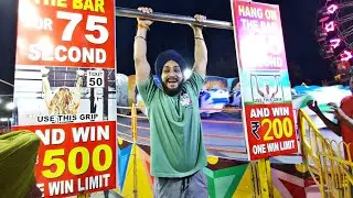 Hang on bar challenge😳 How I beat the spinning bar scam and won 🤣 win or loss 😅