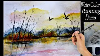 Beautiful WaterColor Landscape For Beginners _ Step by Step | How To Paint A Landscape In WaterColor