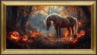 Horse in a Spooky Forest, Halloween Oil Painting | 4K Gold Framed TV Art Screensaver