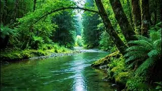 Calming Forest Ambience Sounds | River Flowing in Hidden Forest | Quiet Bird Chirping Nature Sounds