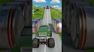 Monster truck & Dump truck Vs Giant Pit Bollards - BeamNG drive #shorts  #beamngdrive