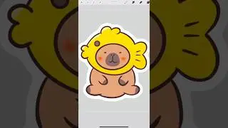 Draw cute capybara sticker wearing fish hat