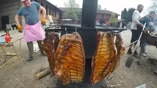 Street Food from Italy. Barrel Cooked Spare Ribs, Spit Roasted Goat, Mixed Grilled Meat
