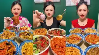 Mukbang Challenge Eating Rice 🍚 with food Spicy 🔥🥵 Noodles 🍜 🍖🥓 Meat#yumyum #cooking #noodles 