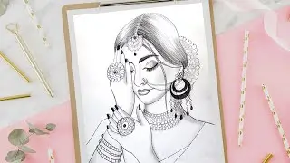 How to Draw a Beautiful Traditional bride very easy | Bride Drawing | Pencil Drawing
