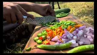 Cooking Fried Rice Over Open-fire | Wilderness Cooking | Forest Sounds & Relaxing Cooking