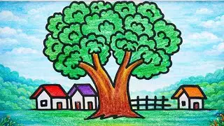 Simple😍😍Village Scenery Drawing🎨Painting Easy