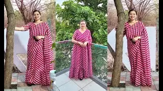 साड़ी स्टाइल गाउन कटिंग और सिलाई / 2 इन 1 ड्रेस / वायरल ड्रेस डिजाइनिंग #krishnacreationbypritijain