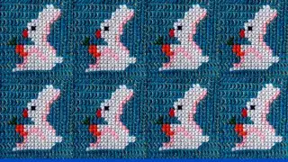 New Cross stitch rabbit design ason. Woolen vorat ason. Easy door mat/ason/seat mat making at home.