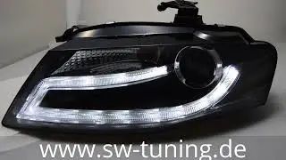 SWDRL Scheinwerfer passend für AUDI A4 B8 8K 08-11 LED-TFL black SW-Tuning