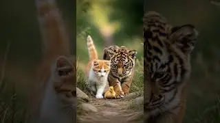 A Tiger and a Kitten Discover a Bird on a Sunny Morning Adventure #wildlife #cuteanimals #nature