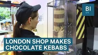 This shop sells chocolate kebabs scraped from a rotating block of chocolate