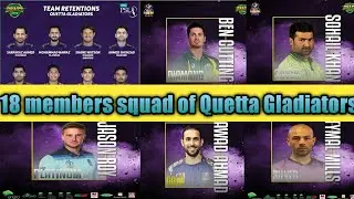 18 members squad of Quetta Gladiators for PSL 5 | Quetta Gladiators 2020 |