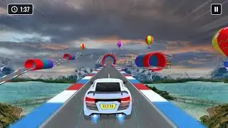 White car on mega ramp first game in the world